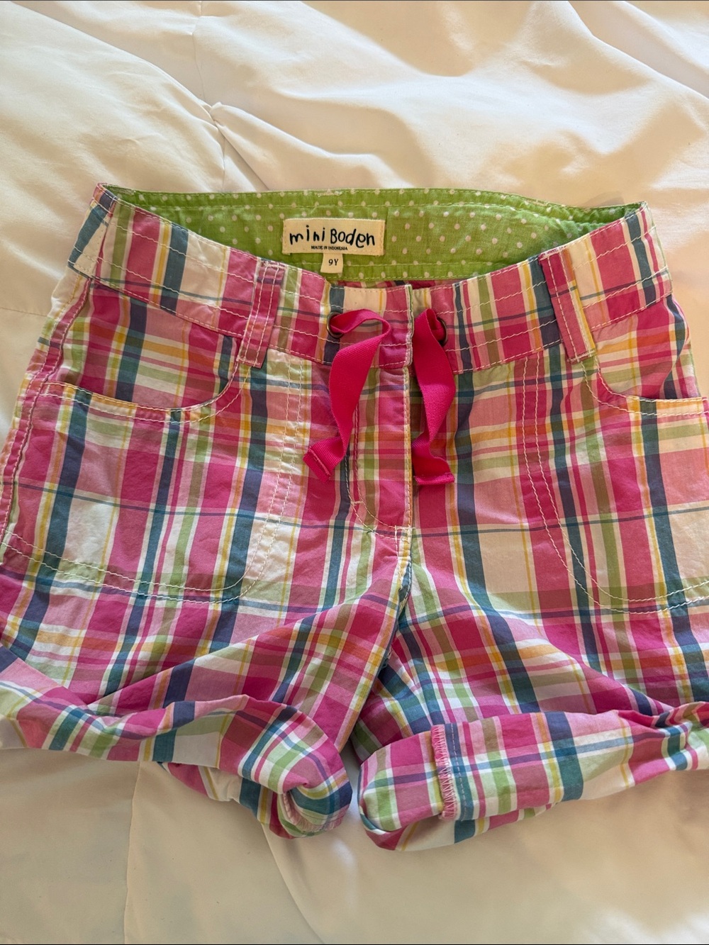 Mini Boden Pink Multicolor Plaid Cotton Shorts
